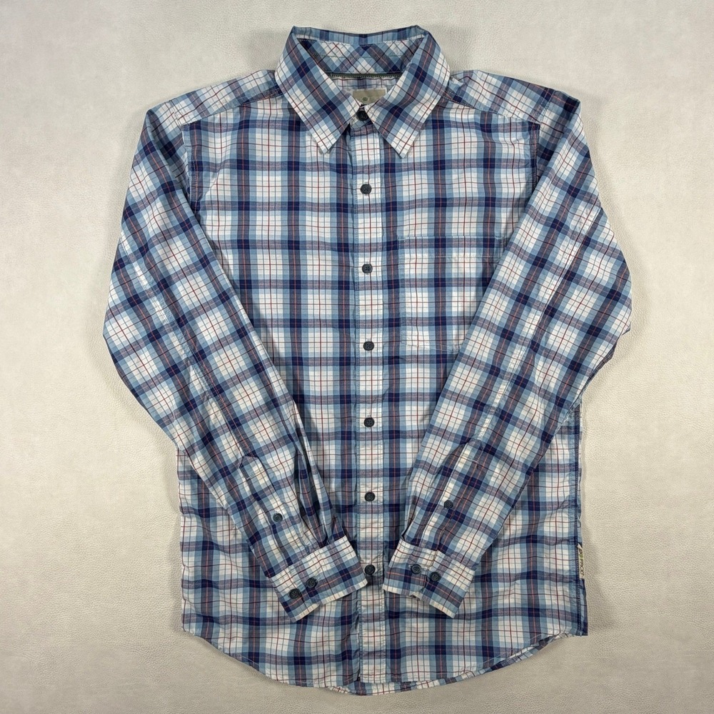 ExOfficio Insect Shield Mens Small Blue Plaid Long Sleeve Button Down Shirt